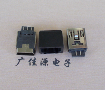 广元MINI USB 5Pin接口 带护套焊线母座 B型180度铜壳