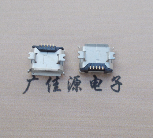 广元Micro USB 5PIN接口,B型垫高0.9mm鱼叉脚贴片雾锡卷边