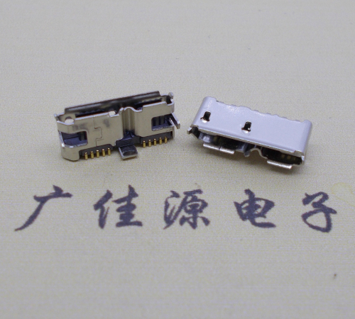 广元 双接口micro usb3.0母座有卷边10pin三个固定脚插板